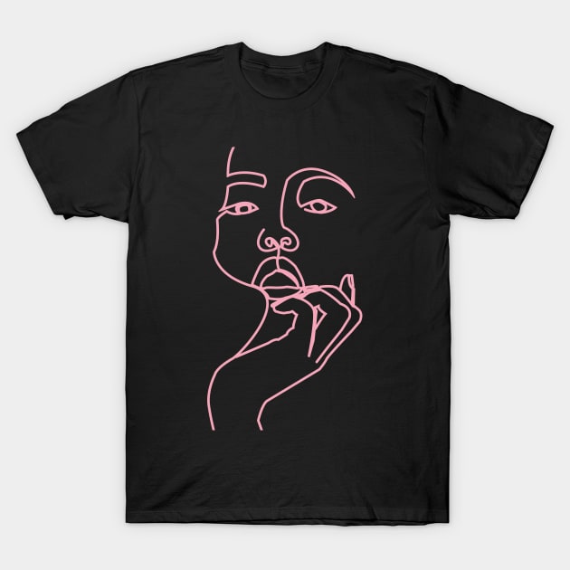 One Line Digital Art Black pink T-Shirt by Teephical